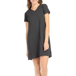 Fishers Finery Women's Medium V-Neck Short Sleeve Nightgown Heather Gray